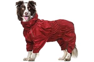 Geyecete - Raincoat for Dogs with Four Legs, Dog Rain Jackets, Trouser Suit with Harness Hole, Reflective Full Wrap Elastic Waterproof Coat for Large, Medium and Small Dogs, Red S