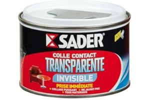 SADER Colle Contact Néoprène Invisible Transparente - Collage Extra Forte Tout Matériaux- Intérieur Et Extérieur Sous Abris - Pot de 250 ml