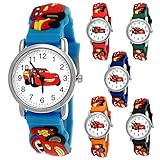 Pure Time Autos Cars Kinder Uhr Jungenuhr Mädchenuhr Auto Kinder Rennauto Armbanduhr Silikon Armband Junge Mädchen Kinderuhr Schwarz Helblau Blau Rot Orange Grün Sport-Uhr Lern-Uhr 3D (Hellblau)