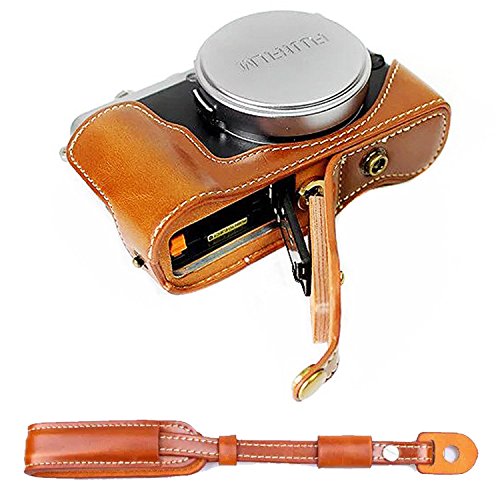 First2savvv XJD-X70-HH09S09 Premium Qualität braun Ganzkörper- präzise Passform PU-Leder Kameratasche Fall Tasche Cover für Fujifilm Fuji X70 mit Kameragurt