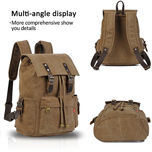 FANDARE Retro Laptop Notebook Rucksack Geeignet für bis zu 16 Zoll Damen Herren Schulrucksack für die Schule Wandern Daypack Leinwand - 3