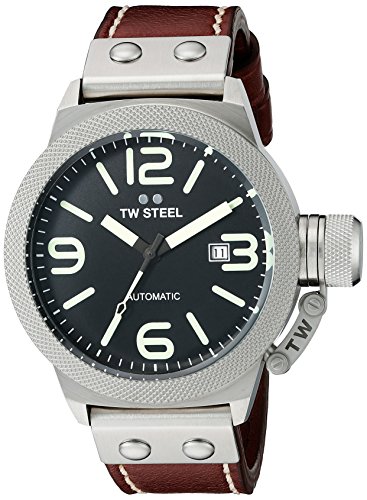 TW Steel Canteen Leather Unisex Automatic Watch with Black Dial Analogue Display and Brown Leather Strap CS25