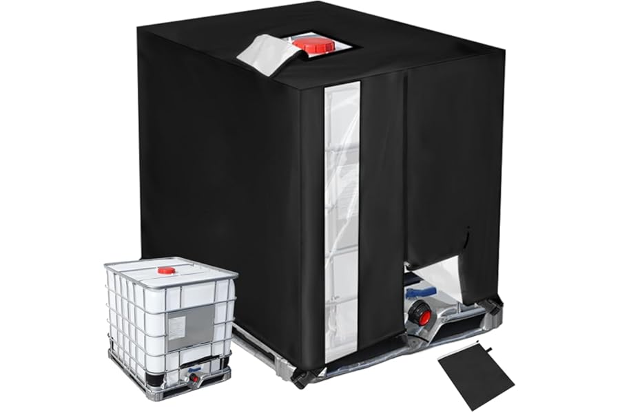 HOTUT IBC Tank Cover, Heavy Duty 420D Oxford Fabric Water Tank Cover with Click-Close Straps, Waterproof Dust-Proof Outdoor 1000L IBC Container Covers, Anti-snow Windproof Anti-UV, 120x100x116 cm