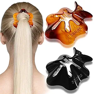 Sanas Womens Stylish Cute Korean Claw Butterfly Fancy Hair Clips Set (Black and brown)- 4 Piece
