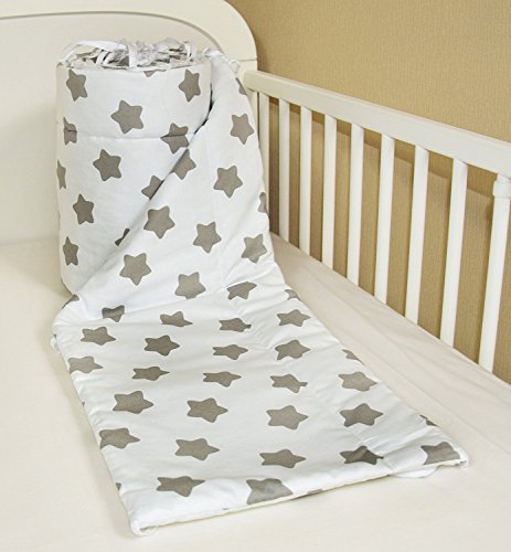 Preisvergleich Produktbild Amilian® Bettumrandung Nest Kopfschutz Nestchen 420x30cm, 360x30cm, 180x30 cm Bettnestchen Baby Kantenschutz Bettausstattung Lebkuchen weiß (Sternchen) (A13) (360x30cm)