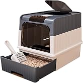 BPS BPS-8805GR Cat Litter Box with Removable Drawer, Top Cover and Deodorizing Filter - Dual Inlet/Outlet, Spacious and Anti-