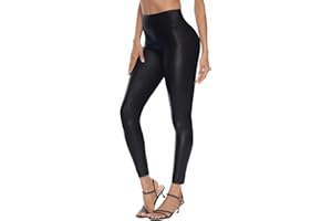 Zilams Leggings Cuero Mujer Cintura Alta Pantalones Efecto Piel Push Up Sexy Pantalones de Cuero Imitación Elásticos