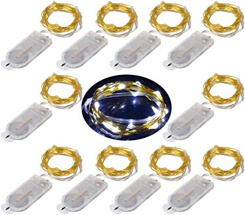 LXINGS 10PCS LED Mini String Fairy Moon Lights Battery Powered 2M/20LEDs,Bright Golden Wire,Costume Wedding Party Centerpiece Bottle Lights Decoration Christmas Lighting(Pure White)