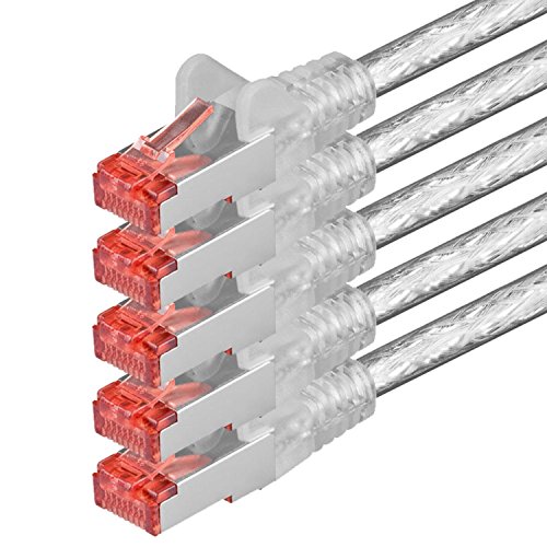 1aTTack CAT6 PIMF SSTP Netzwerkkabel mit 2 x RJ45 Connector Set doppelt geschirmt 5 er Pack transparent - 5 Stück 2,0 Meter