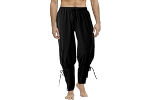 COSDREAMER Pantalón Pirata Vikingo Medieval para Hombre, Blanco, Mediano