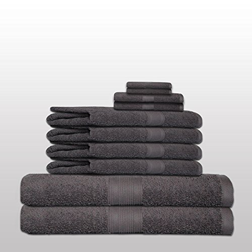 10 tlg. klassisches Handtuch-Set - Qualität 500 g/m² - alle Farben - 4x Handtücher - 2x Duschtücher - 2x Gästetücher - 2x Waschhandschuhe - 100% Baumwolle - anthrazit / dunkelgrau