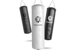 FIGHTR® Saco de boxeo relleno/sin relleno, extremadamente resistente y duradero, incluye cadena de acero de 4 puntos para boxeo, kickboxing, MMA, Muay Thai y otras artes marciales