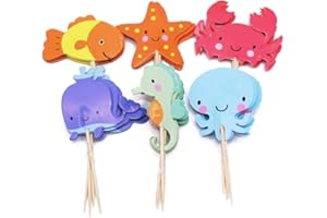 TOYANDONA 48 pz oceano mare animali Cupcake Toppers, disegno animato mare animale cupcake scelta decorazioni per torta per feste feste compleanno a tema mare
