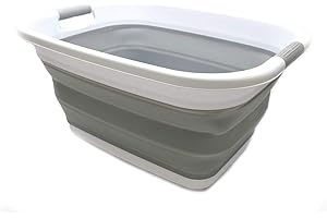 SAMMART 31L Cesta plegable de plástico de, contenedor de almacenamiento plegable de, tina de lavado portátil, cesta para ahorrar espacio, capacidad de agua: 23 litros (1, gris)