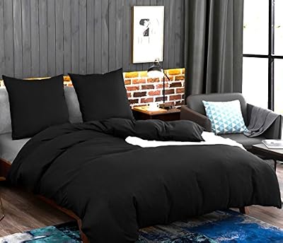 AYSW Sets de Housse de Couettes 220x240cm + 2taies d'oreillers 65x65cm Parure de Lit pour 2 Personnes Noir