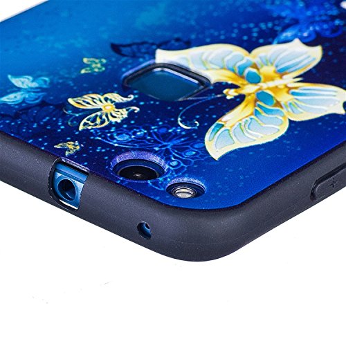 Huawei P10 Lite Hülle, Edaroo Bunt Malerei Ultra Slim Schwarz Flexible Silikon Gummi Handy Schutzhülle Schale Schutz Phone Case Cover Dauerhaft Stoßfest Bumper für Huawei P10 Lite – Blaue Schmetterlinge - 5