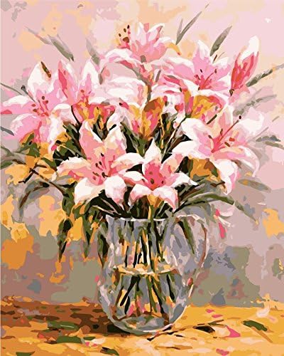 New Release DIY Oil Painting by Numbers Kits - Digital Oil Painting Canvas Kits for Adults Children Kids - 16*20 inches - Flowers Frameless (Type 2)