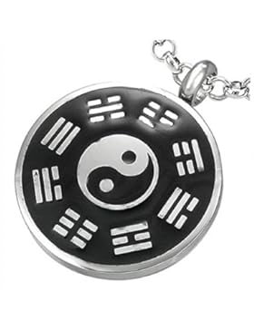 bkwear Halskette HK 69 bk3 Edelstahl Anhänger Yin Yang Tao Rund 23 mm mit Edelstahl- oder Lederkette