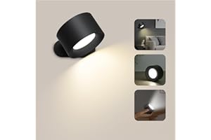 Feallive Lámpara de pared LED, Aplique Pared Interior 1 Pcs puerto de carga USB, Control táctil 3 niveles de brillo temperatura de 3 colores Focos de pared libremente giratorio luces (Negro)