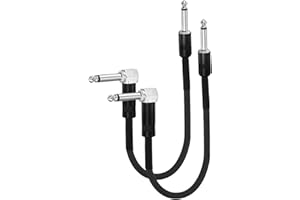 sourcing map 2 cavi patch per chitarra, 40,6 cm, per pedaliera da 1/4 di pollice, in metallo, curvatura dritta, ad angolo retto, per console di mixaggio a pedale effetto strumento, nero