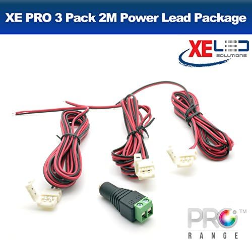 XE LED Solutions™ 3PK - 10mm 2 Pin LED Strip PCB Snap Connector with 2 Meter lead &amp; DC Jack Terminal