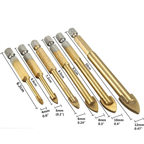 6pcs Carbide Glass Drill Fliesen- und Glasbohrer 4mm 5mm 6mm 8mm 10mm 12mm - 4