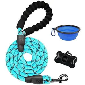 BARKBAY 5 Feet Reflective Dog Rope Leash with Comfortable Padded Handle Strong Durable Nylon for Medium Large Dogs