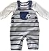 0-3 months - Baby Boys Cute Grey and Blue Striped Dungarees with Creamy White Long-sleeved Top Outfit