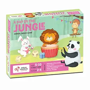 Chalk and Chuckles A Day in The Jungle, Picture Bingo Game for Kids, Ages 4-8 Years Old, Learning & Education, Board Game for Boys, Girls 5 and up,Multicolor