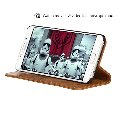 Funda Samsung Galaxy S6 Edge  Genuina Funda De Piel  Con Funci  n Stand Para El Samsung Galaxy S6 Edge  Dise  o Delgado  Ranura Para Tarjeta  Ranuras Para Billetes  Cierre Magn  tico  Marron  Hecho Por TORRO
