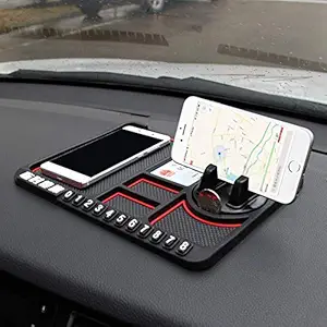 HOJI Car Mobile Holder | Anti-Slip Car Dashboard Mat Mobile Phone Mount Navigation Holder Tray with Parking Phone Number Applies - Multi-Colour