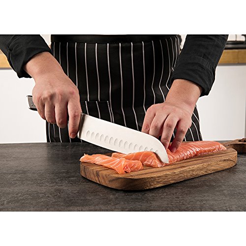 SKY LIGHT Santokumesser 17 cm Kochmesser Küchenmesser Allzweckmesser Hohlkantiges Kochgeschirr, Schärfsten Klinge Hochkohle Rostfreier Stahl Rutschfest Griff Hackmesser, Ergonomischer rutschfester Griff - 3