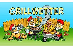FANSHOP LÜNEN Fahne Flagge Grillwetter Gartenzwerge Grill Zwerg 90x150 cm Hissflagge Fahnen Grillen