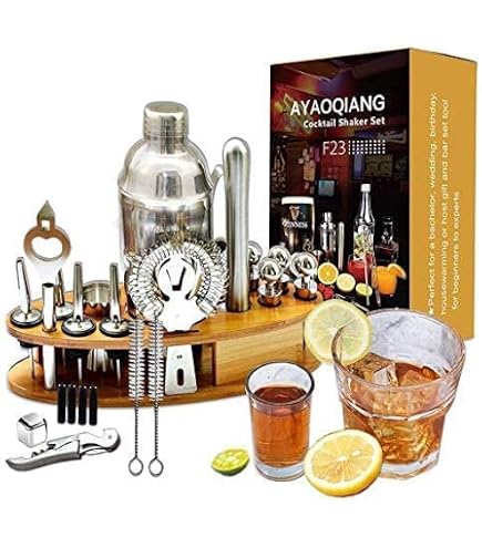 Esmula 12-delig Cocktail Set - Bamboe Standaard, 750ml Shaker, Roestvrij Staal Bar Gereedschap