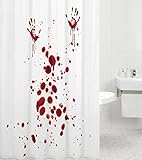 Duschvorhang Blood Hands 180 x 180 cm, hochwertige Qualität, 100% Polyester, wasserdicht, Anti-Schimmel-Effekt, inkl. 12 Duschvorhangringe