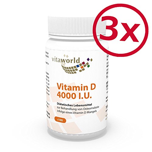 Vita World Pack di 3 Vitamina D 4000 I.U 3 x 100 Capsule vegetali Made in Germany