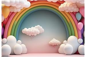 Ttincceer Sfondo Arcobaleno Arco 2.2x1.5m Cartone Animato Arcobaleno Palloncino Nuvola Bambino Doccia Sfondo Neonato Ragazzo Ragazza Festa di Compleanno Decorazione Banner