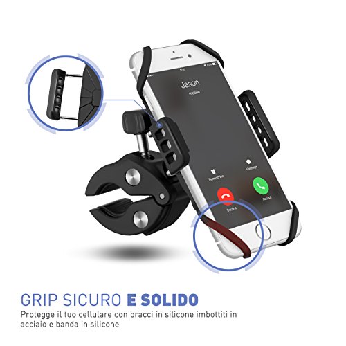 VicTsing Supporto Bici Porta Cellulare Bici, Porta Cellulare Moto Supporto Manubrio Universale Rotabile a 360 Gradi per iPhone 8/8Plus/7/7Plus/6/6s, Galaxy S8/S8 Plus/S7 e altri 3.5-5.8 Pollici, Nero