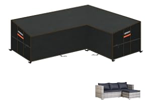 HEIMUNI Överdrag för Trädgårdsmöbler L-formade Soffor, Vattentät Hörnsoffa | Presenning med Ventilationsöppningar, Vindtätt Loungeskydd, Loungemöbler Skydd för L-form Lounge, 210x210x85x80/65cm