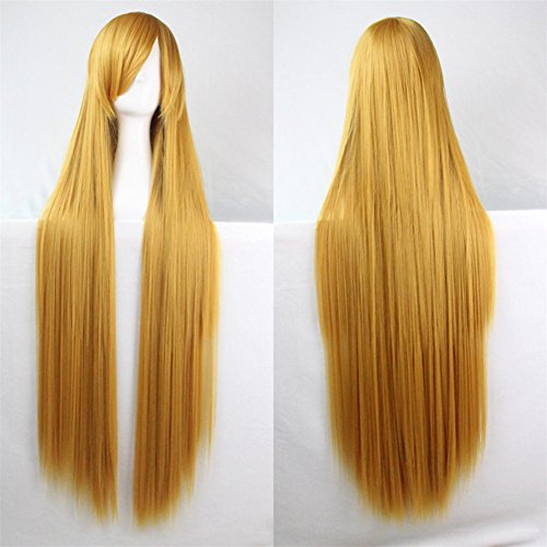Lalander 100cm Long Hair Heat Resistant Straight Cosplay Wig(yellow)