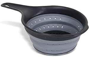 SECENART SECEN London - Collapsible Silicone Colander with Handle Food Strainer Basket, Space-Saving Kitchen Strainers, BPA Free ＆ Dishwasher Safe, for Pasta, Vegetables, Fruits (Black&Grey)
