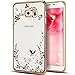Price comparison product image UBMSA-Samsung Galaxy note 4 Case, Luxury Crystal Diamond Mirror Bling Soft TPU Silicone Case Back Cover for Galaxy note 4 cases [Girl case] (Gold-white flower, S6 EdgePlus)