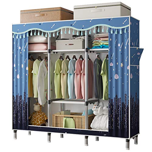 UDEAR Armario de Lona Portátil Ropa Estante de Almacenamiento de Juguetes 166x45x172cm, Azul Oscuro