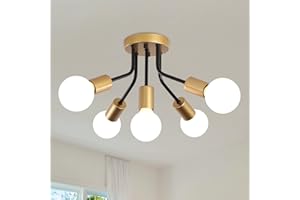 MRHYSWD Lámpara De Techo Vintage Industrial Modernas De 5 Luces, Lampara Techo Negra y Dorado Para Salon Dormitorio Habitacion Comedor Cocina Pasillo, Lampara De Araña Sputnik, Sin Bombillas