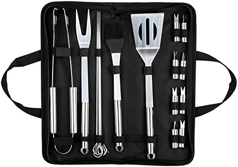 PONCTUEL ESCARGOT Utensil BBQ Barbecue Tool Set, Set 16 Pieces Professional Stainless Steel BBQ Tool Set Barbecue Accessories with Modern Portable Black Oxford Bag