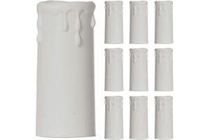 BRITALIA 10 Pack - White Candle Drip Sleeve Tubes for Light Fittings | Diameter 34mm x Height 80mm | High Quality Thermoplastic | Molten Wax Effect | Fits Most Lampholders
