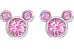 FINDOUT baobei Mickey Mouse earrings for women Sterling Silver hypoallergenic Stud Earrings Cubic Zircons Amethyst White Pink blue rose gold Crystal Minnie mouse Stud Earrings Gift for Girls Children.(f1758)