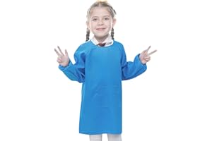KZNKZN 8-11 Years Old Kids Art Smock Painting Apron, Long Sleeve Painting Pottery School Boys Girls Waterproof Painting Smock Childrens Apron Art Craft Long Sleeve Cooking Painting Smock Diy(Light Blue)