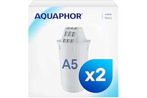 AQUAPHOR Cartucho de filtro A5 Pack 2 I Filtros de cal y cloro, así como metales pesados y otras sustancias I 200 l de agua clara I Con tecnología AQUALEN I Para una mejor comida y bebida