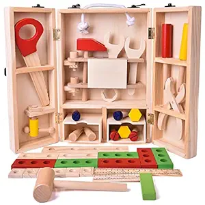 Toys Uncle Kids Tool Box Wooden Toys Set, Kids Tool Kits, Boy Gift Learning/Educational Toy Construction Set Pretend Playset Gift for Kids